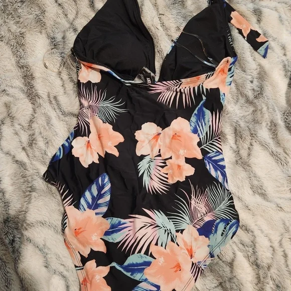 DKNY Black and Pink Floral Swimsuit - Picture 2 of 4